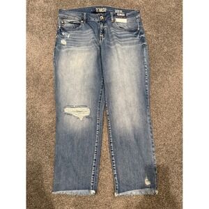 Rewash Women Jeans Relaxed Crop Classic Rise Distressed Frayed Hem Size 13/31